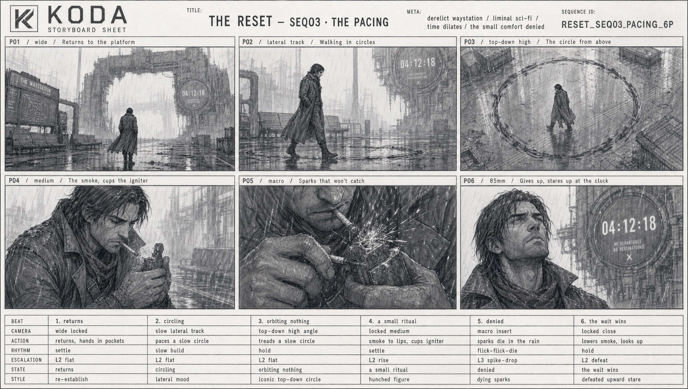 Sequence three storyboard sheet, The Pacing
