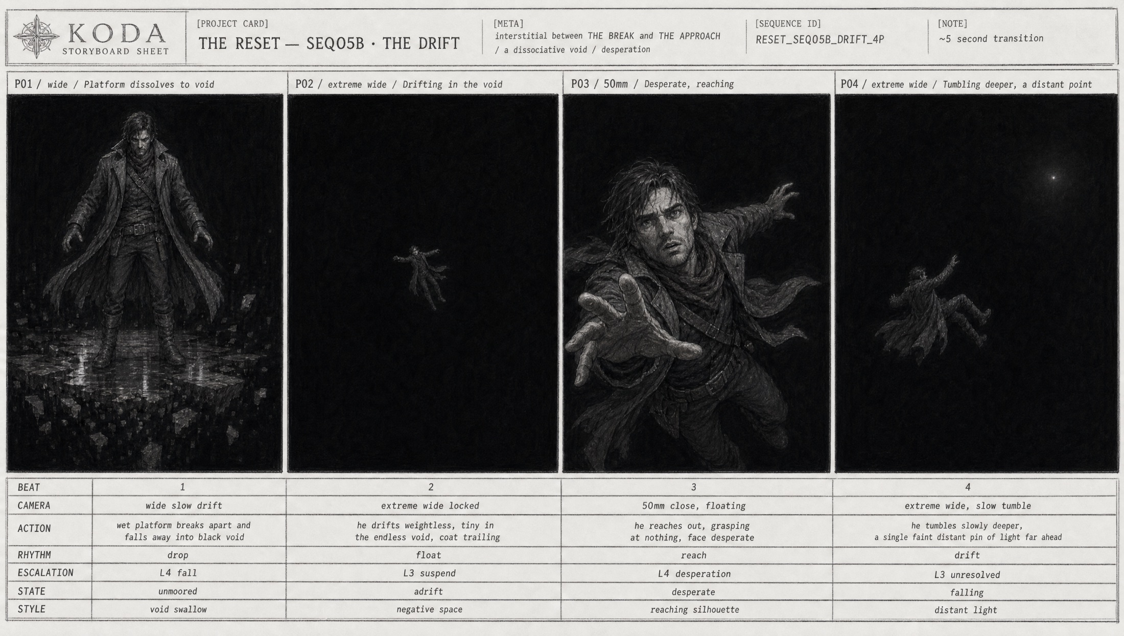 Sequence five B storyboard sheet, The Drift