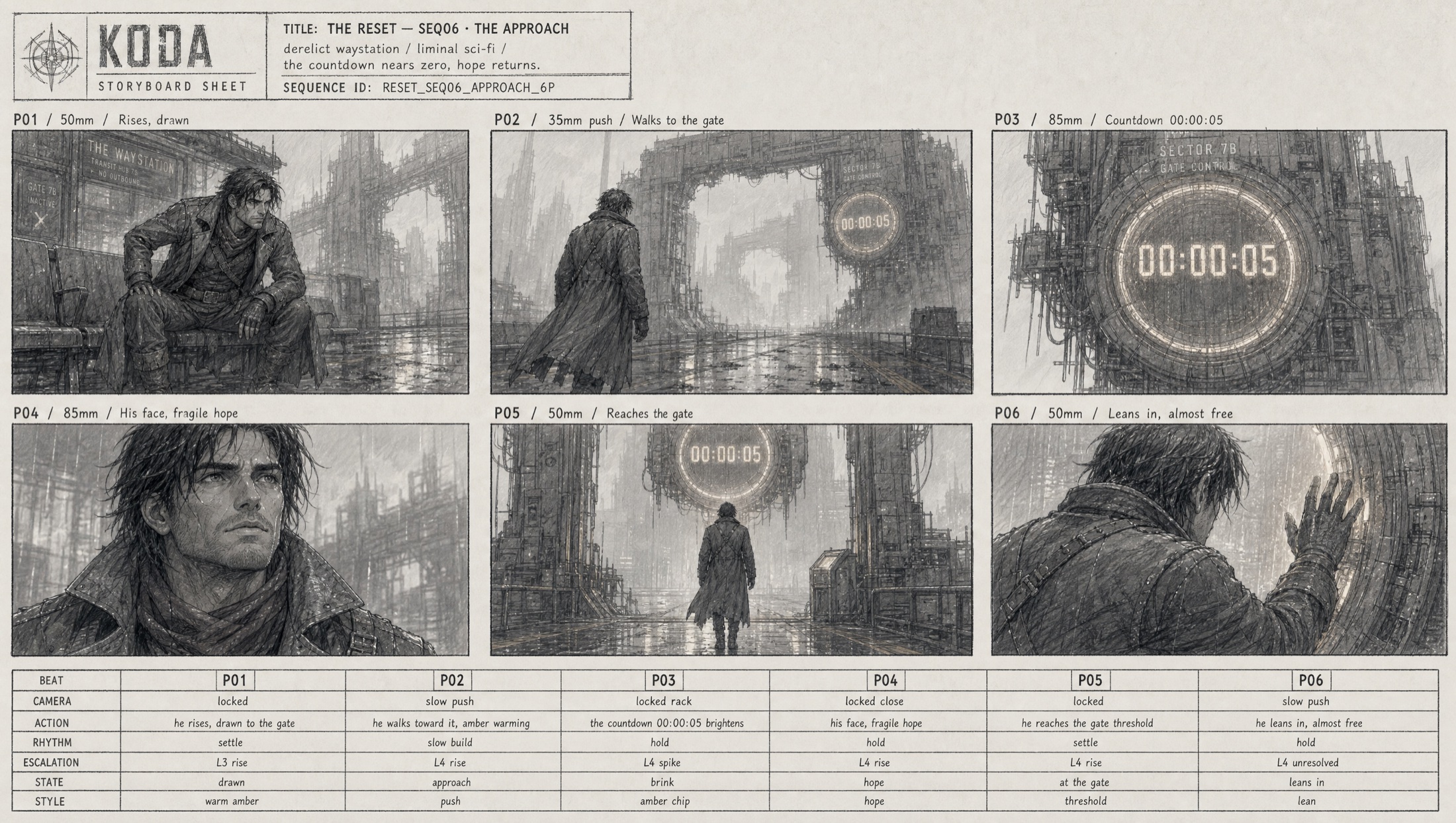 Sequence six storyboard sheet, The Approach