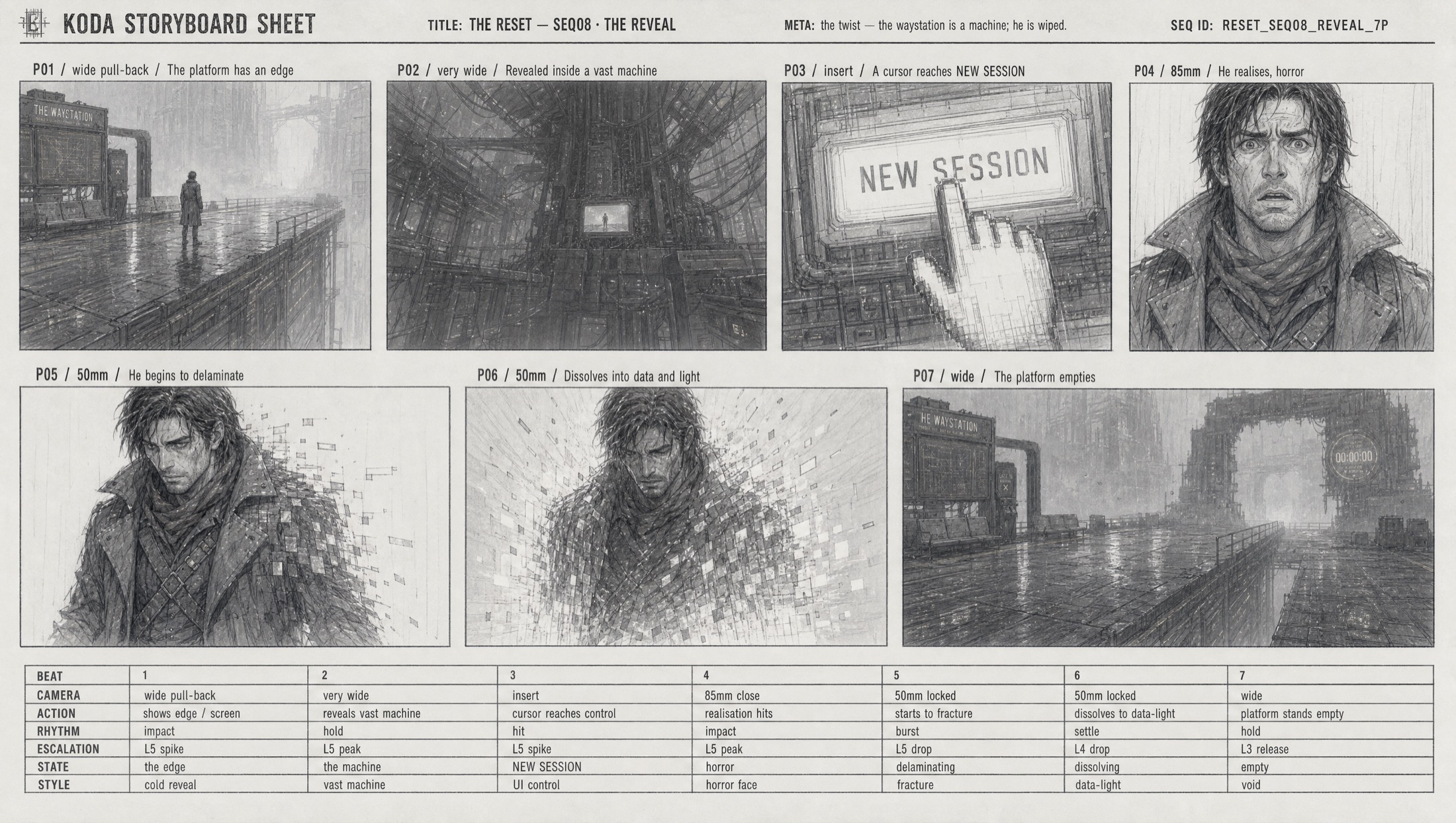 Sequence eight storyboard sheet, The Reveal