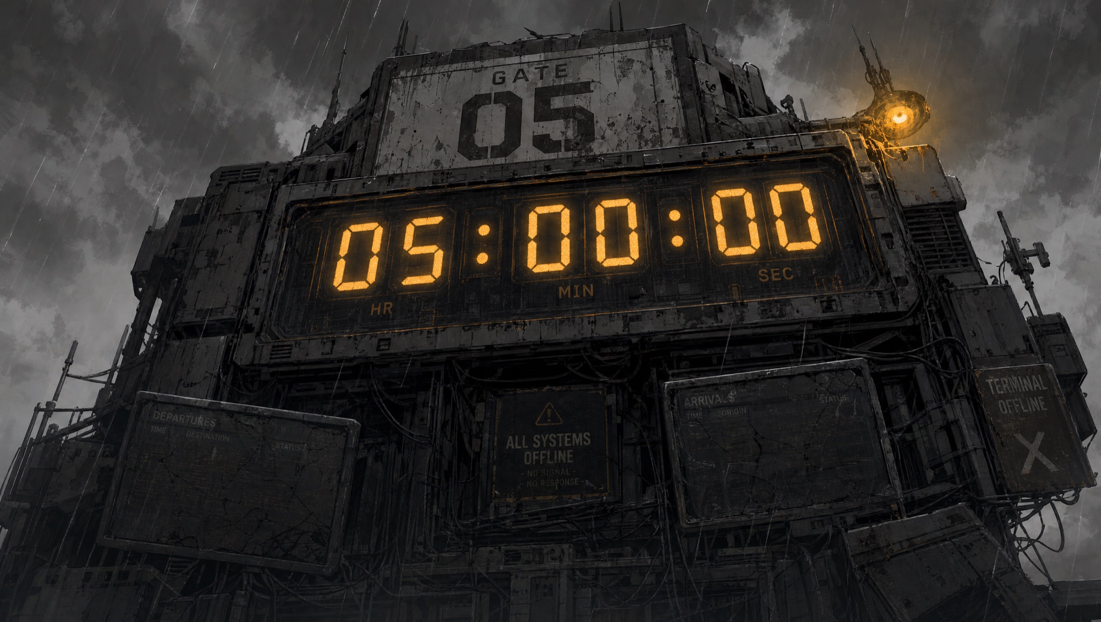 Countdown plate reading five hours exactly
